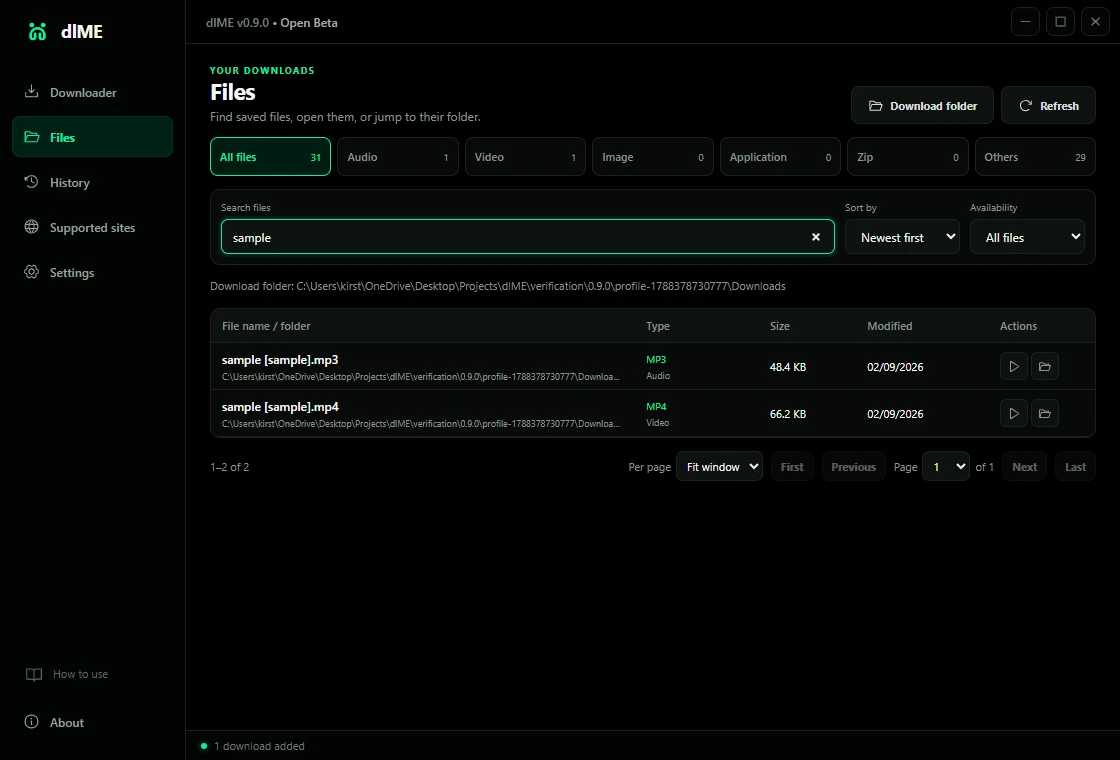 The real dlME Files browser